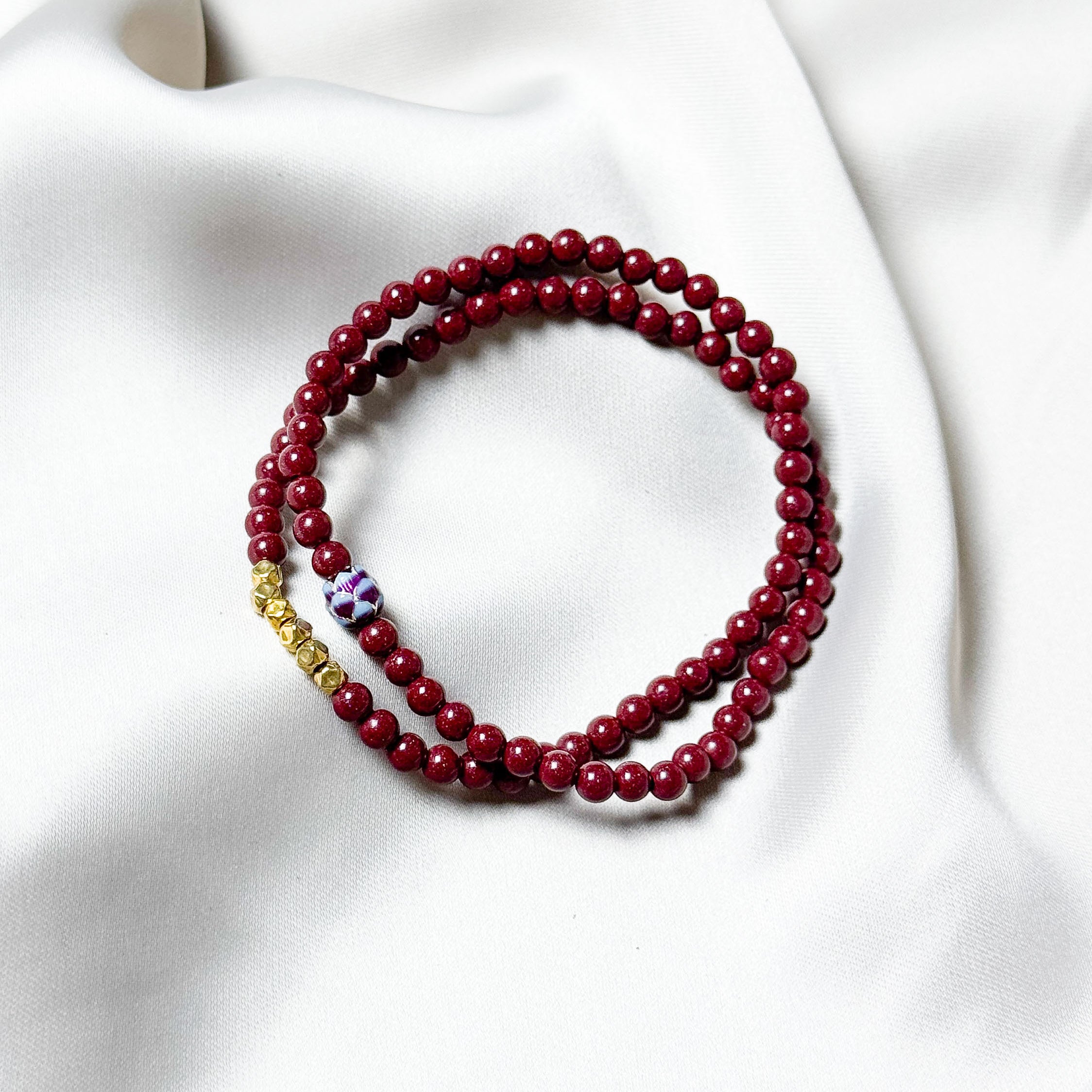 Grace Crimson Cinnabar Cloisonné Double Wrap Bracelet