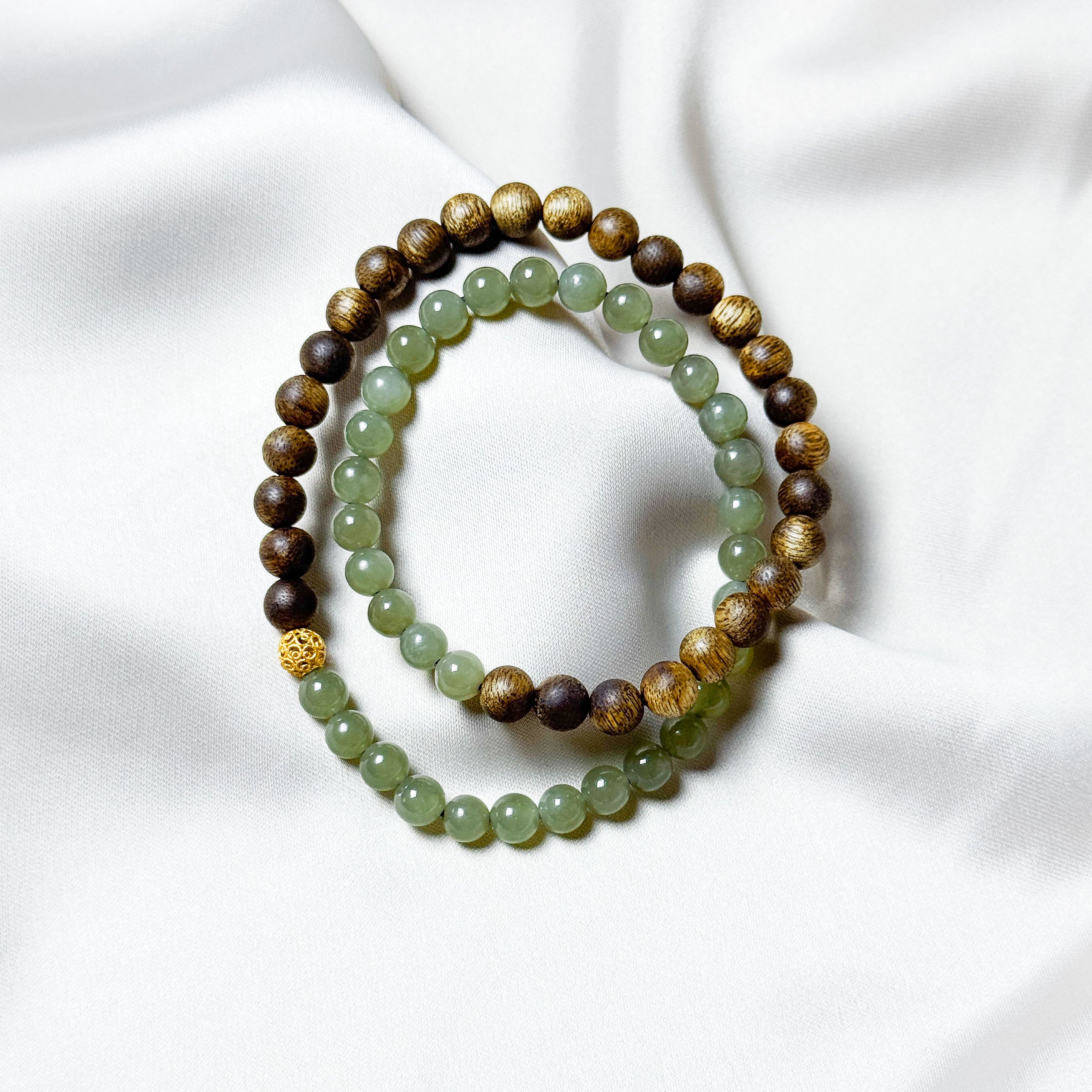 Equilibrium Yin-Yang Jade & Agarwood Double Wrap Bracelet