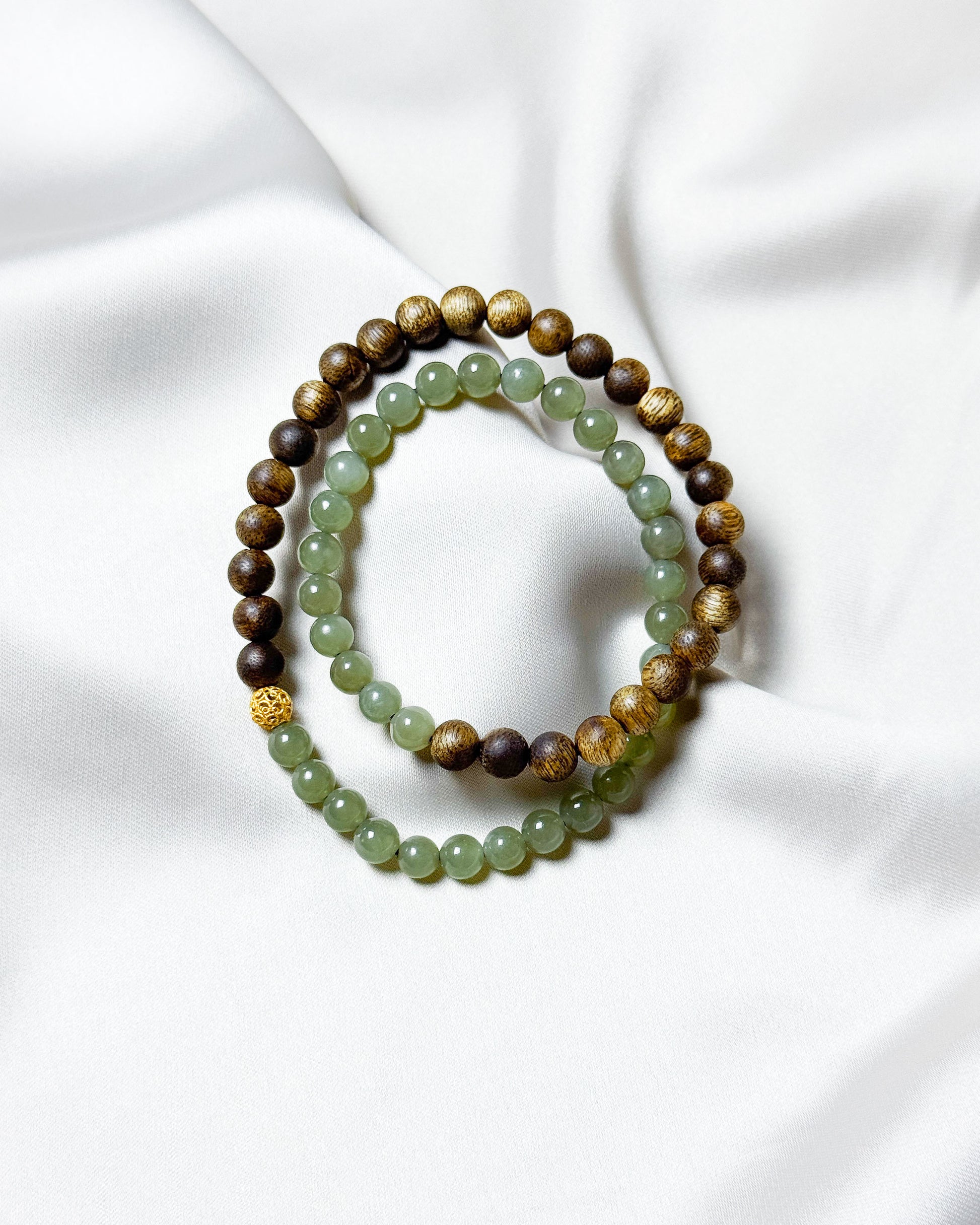 Equilibrium Yin-Yang Jade & Agarwood Double Wrap Bracelet