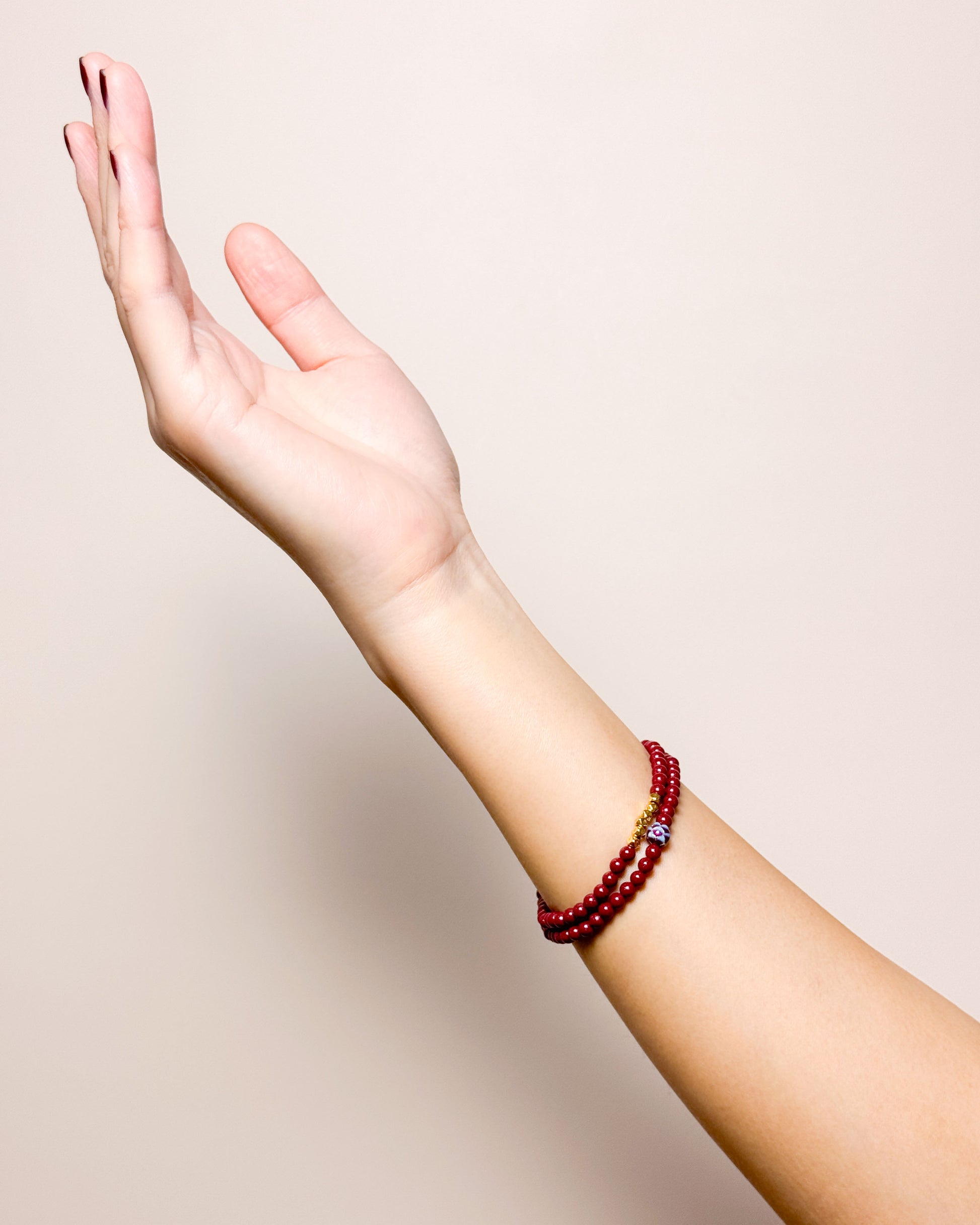 Grace Crimson Cinnabar Cloisonné Double Wrap Bracelet