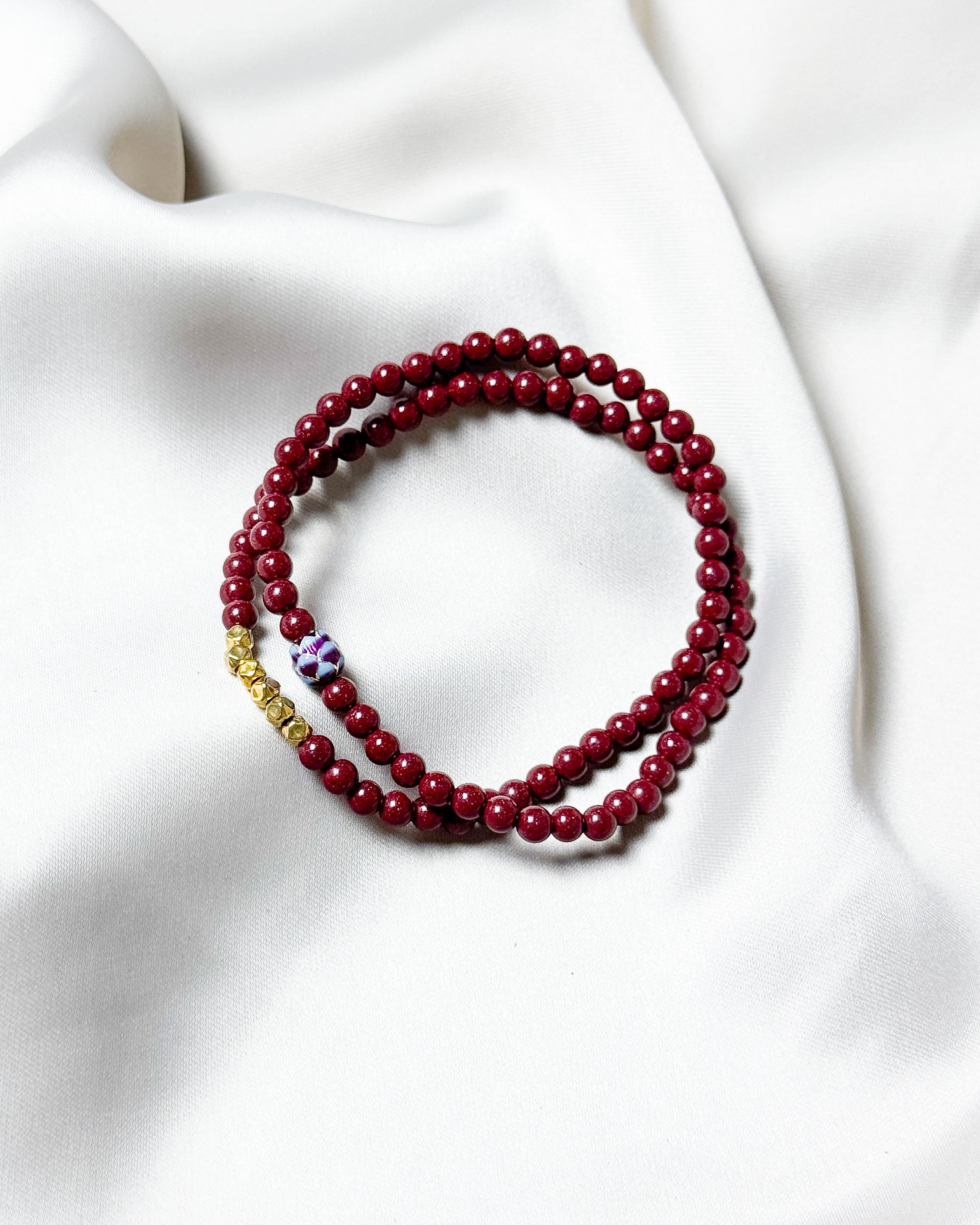 Grace Crimson Cinnabar Cloisonné Double Wrap Bracelet