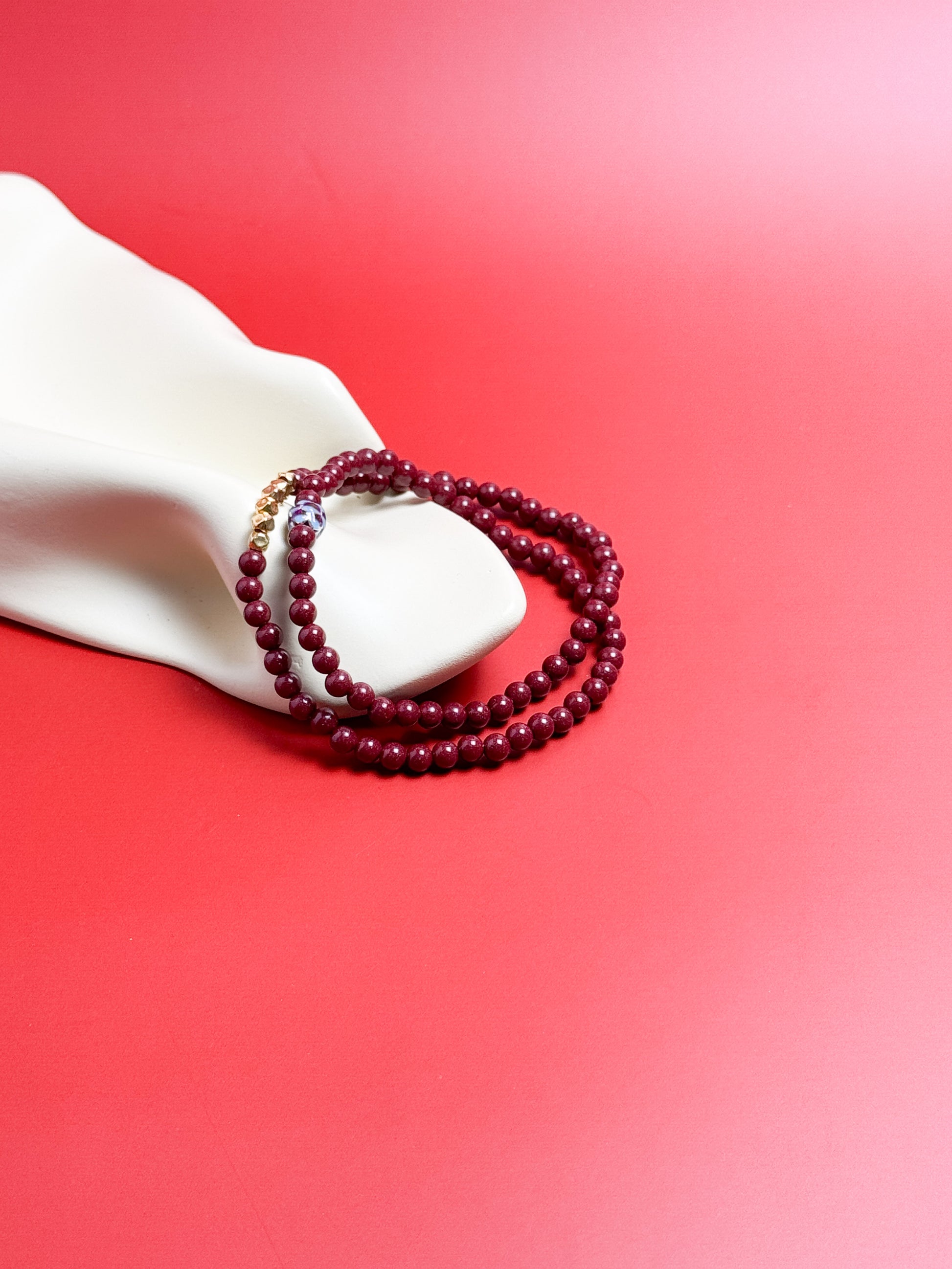 Grace Crimson Cinnabar Cloisonné Double Wrap Bracelet