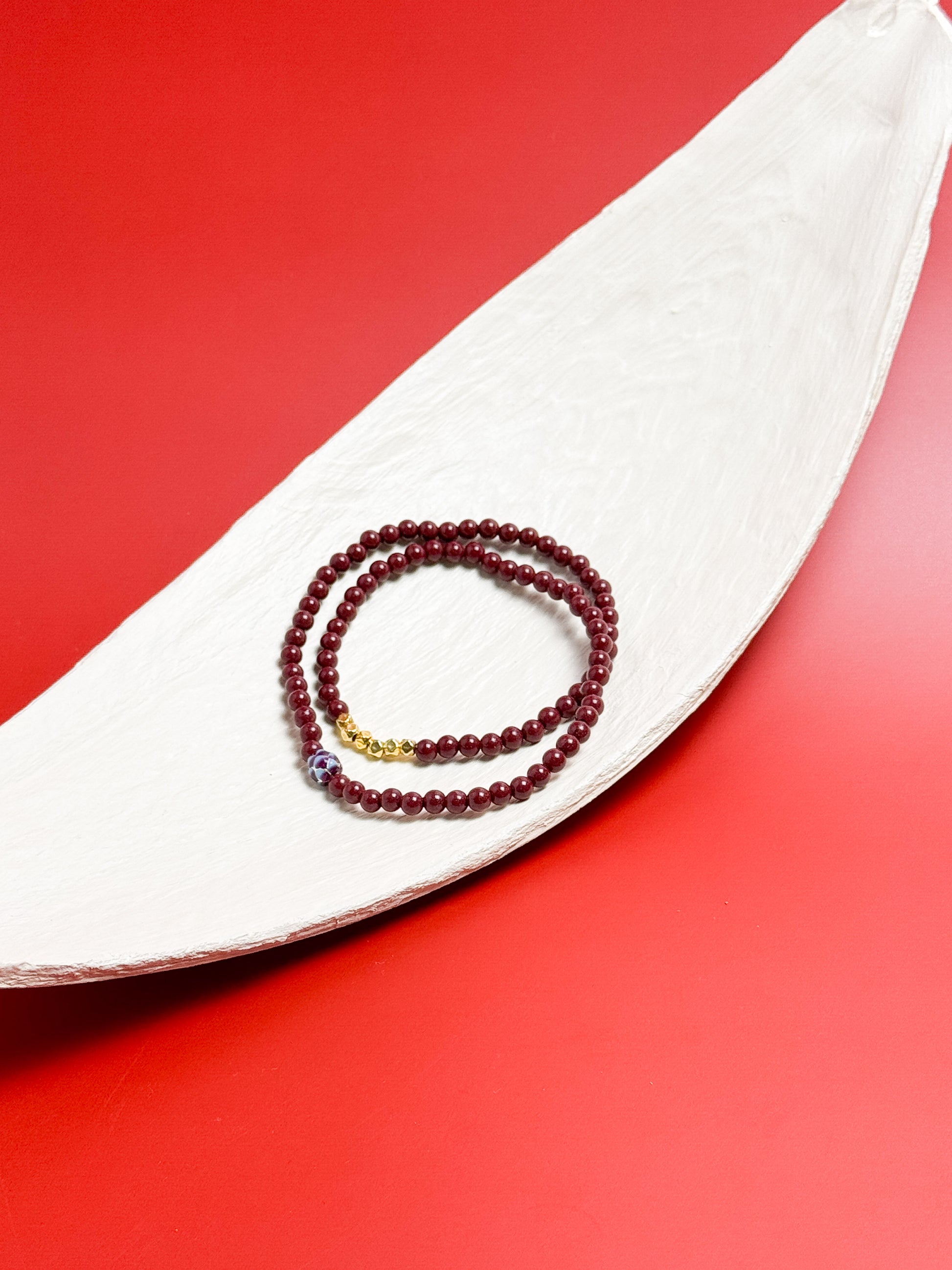 Grace Crimson Cinnabar Cloisonné Double Wrap Bracelet
